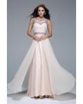Beading Illusion Neck Full Back Beading A-line Long Chiffon Prom Dress 