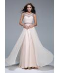 Beading Illusion Neck Full Back Beading A-line Long Chiffon Prom Dress 