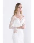 White V Neck A-line Long Sleeve Lace Wedding Dress 