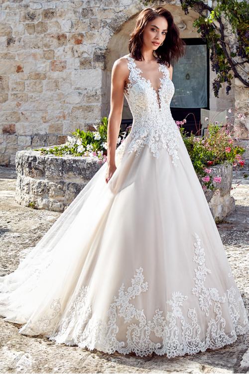 Illusion V Neck Princess A-line Lace Appliques Wedding Dress