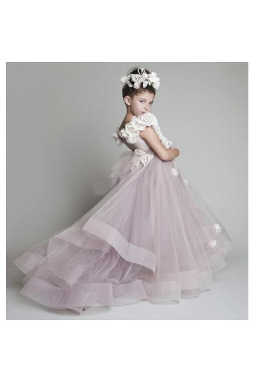Awesome Flowers Adorned A-line Tulle Flower Girl Dress 