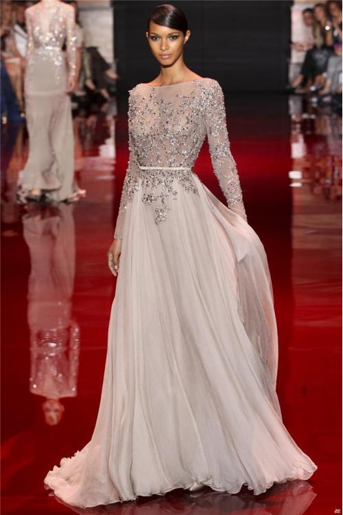  Charming A-line Long Sleeve Beading Floor-length Chiffon Prom Dresses