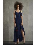  A-line Spaghetti Straps One Sleeve Ruffles Split Asymmetrical/High Low Long Chiffon Bridesmaid Dresses with Ribbon
