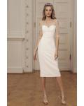  Sheath/Column Illusion Bateau Neck Half-Sleeves Beading Tea-length Short Prom Dress