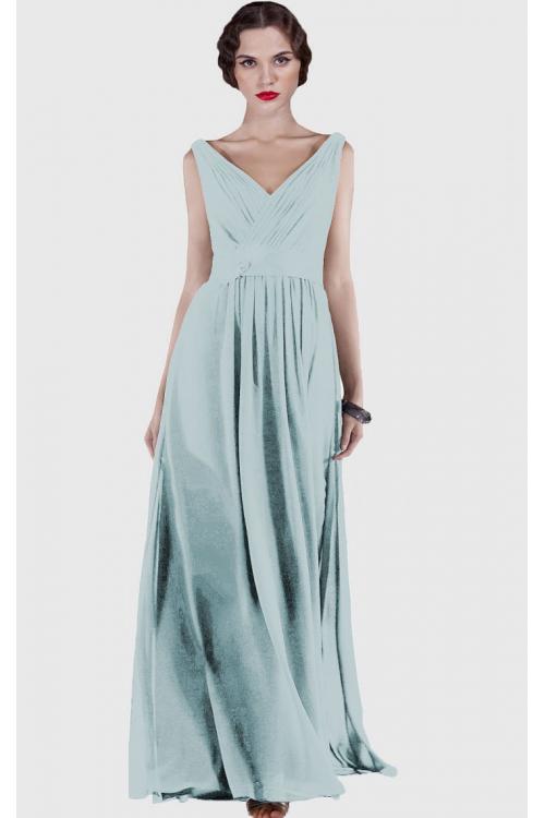 V-neck Natural Chiffon Floor-length A-line Bridesmaid Dresses