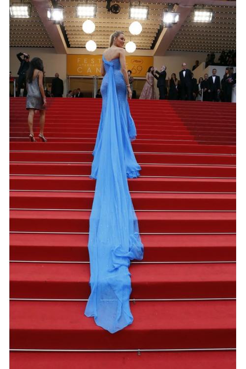 Blake Lively Pool Blue One Shoulder Sequin Long Tight Chiffon Prom Dress 