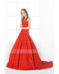 Chic Modern Long Strapless Pleated Orange Taffeta Ball Gown Prom Dress