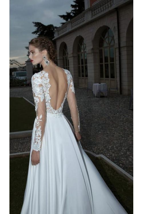 Beach Style Vintage Lace Appliques Split Chiffon Wedding Dress 