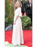 Elegant A-line V Neck Long White Chiffon Prom Dress with Short Sleeves 