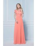 Vintage Inspireds A-line Bateau Short Sleeve Lace Floor-length Long Chiffon Bridesmaid Dress