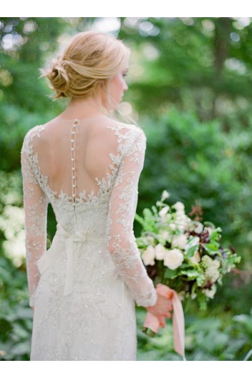Sparkly Sequin Lace Embroidery Long Sheath Rustic Wedding Dress 