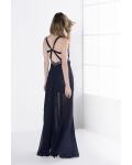 Sexy A-line Shoulder Straps Beading Long Navy Chiffon Prom Dress