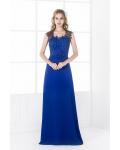 Illusion Neck Sequin Lace Long Royal Blue Chiffon Prom Dress 