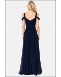 Shoulder Straps Navy Blue Chiffon Split Long Bridesmaid Dress 