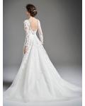 V Neck Lace Appliques Bodice A-line Organza Wedding Dress 