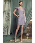  Sheath/Column Jewel Neckline Cap Sleeves Laces Hand Made Flowers Short/Mini Short Evening Dress