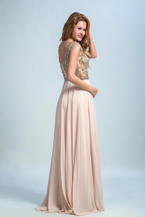  A-line Scoop Neck Sleeveless Beading Floor length Long Chiffon Design Prom Dress