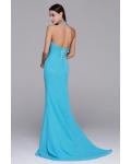 One Sleeveless Halter Neck Long Sheath Blue Chiffon Prom Dress 