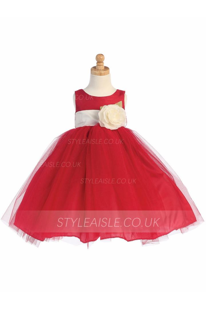 Sleeveless Tulle Baby Dresses with Flower and Bowknot