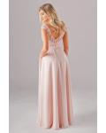  A-line V-neck Cap Sleeves Lace Top Split Floor-length Long Chiffon Bridesmaid Dresses with Pockets 