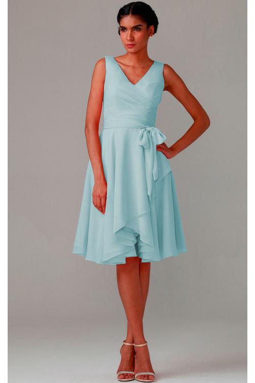 Knee-length V-neck Natural Chiffon A-line Bridesmaid Dresses