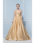 Ball Gown Strapless Ruching Long Puffy Satin Bridesmaid Dress