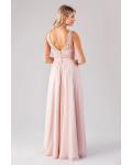 A-line Blush V-neck Sleeveless Lace Pockets Floor-length Long Chiffon Bridesmaid Dresses