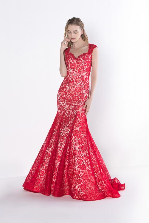 Red Trumpet/Mermaid Shoulder Straps Sweep/Brush Train Prom Dress 