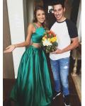 Two Piece Spaghetti Straps A-line Puffy Satin Prom Dress 