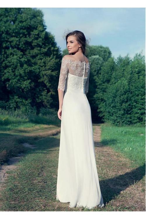 3/4 Sleeve Lace Off Shoulder A-line Chiffon Wedding Dress 