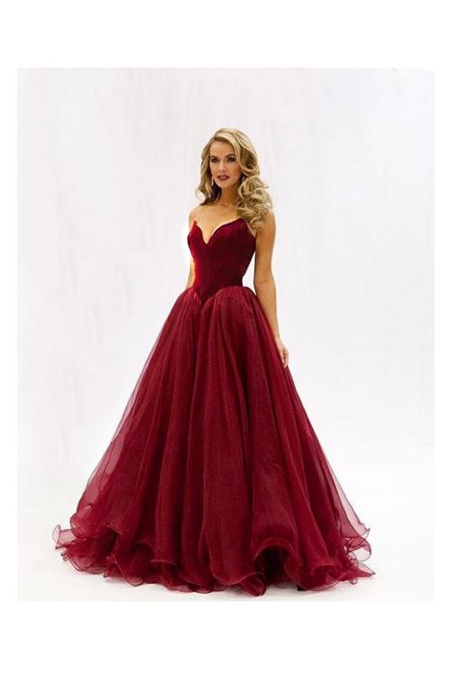  A-line Princess Strapless V-neck Floor-length Long Prom Dress