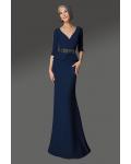 Designer V-neck 3/4 Length Sleeves Beading Sweep/Brush Train Long Cocktail Dresses