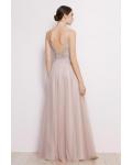 A-line Deep V-neck Sleeveless Empire Waist Lace Floor-length Long Tulle Prom Dresses with 2 Sashes