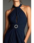  A-line Halter Neckline Sleeveless Ruching Empire Waist Sweep/Brush Train Long Chiffon Cocktail Dresses