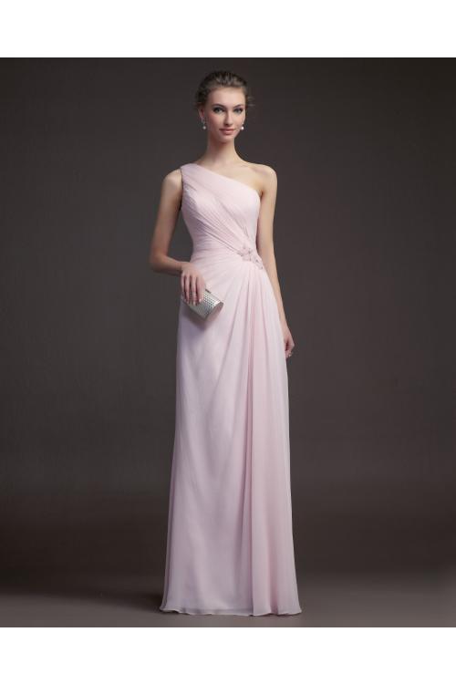 Charming Sheath/Column One Shoulder Beading Floor-length Chiffon Prom Dresses 