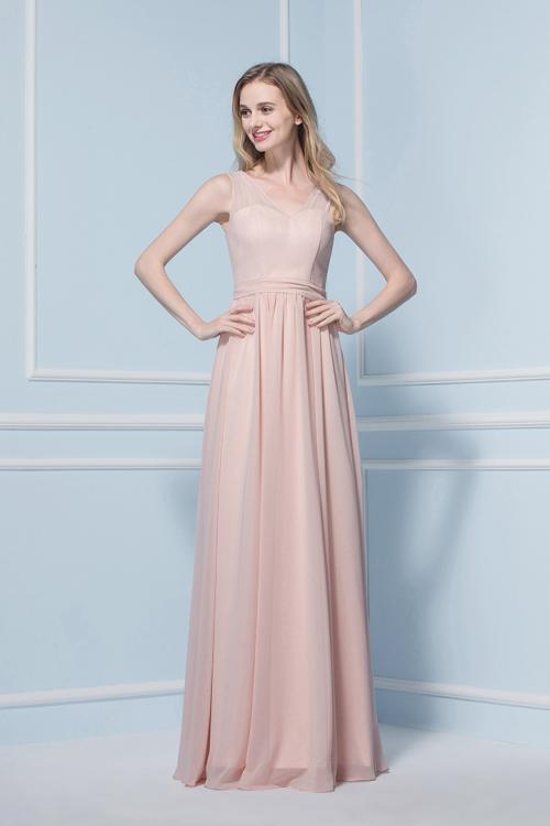 V-neck A-line Sleeveless Natural Floor-length Bridesmaid Dresses