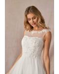  A-line Scoop Neckline Sleeveless Lace Appliques Tea-length Short Tulle Wedding Dresses with Buttons