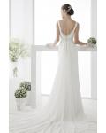 Simple Sheath/Column Straps V-neck Beading&Crystal Lace Ruching Sweep/Brush Train Chiffon Wedding Dresses 