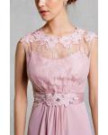 Vintage Jewel Neck Lace Appliqued Knee Length Chifffon Bridesmaid Dress 