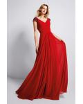 Sequins V Neck A-line Red Chiffon Prom Dress with Cap Sleeves