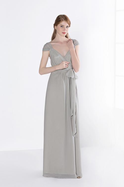 Floor-length Sleeveless Zipper Silver Chiffon Cap Sleeve Bridesmaid Dresses