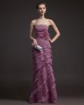 Charming Sheath/Column Strapless Beading&Sequins Lace Cascading Ruffles Floor-length Organza Prom Dresses 