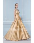 Ball Gown Strapless Ruching Long Puffy Satin Bridesmaid Dress