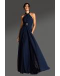  A-line Halter Neckline Sleeveless Ruching Empire Waist Sweep/Brush Train Long Chiffon Cocktail Dresses