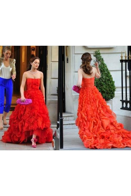 blair in oscar de la renta High Low Ruffles Chiffon Prom Dress 