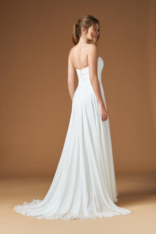 Simple Strapless Sweetheart Pleatded Beach Chiffon Wedding Dress 