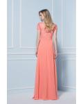 Vintage Inspireds A-line Bateau Short Sleeve Lace Floor-length Long Chiffon Bridesmaid Dress