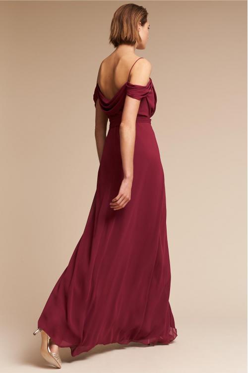 Chic Modern Spaghetti Straps Long A-line Burgundy Chiffon Bridesmaid Dress