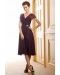 Petite Sleeveless A-line Tea Length Eggplant Chiffon Mother of the Bride Dress 