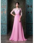 Vintage Lace Off Shoulder Slim A-line Long Chiffon Prom Evening Dress